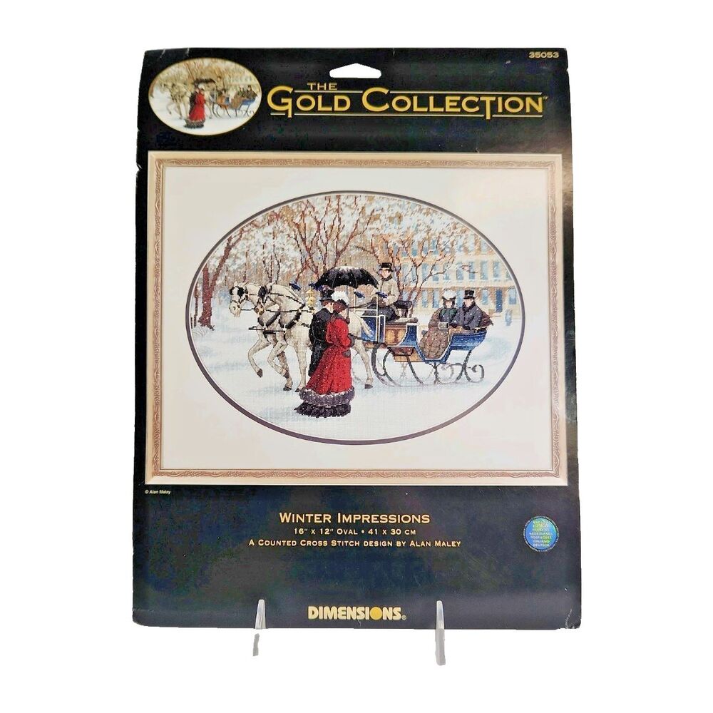 Gold Collection Winter Impressions Cross Stitch Kit 16 x 12 VTG 35053 Sleigh NIP